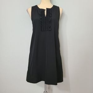 Theory Womens Ruffle Crew Neck Sleeveless Mini Shift Dress Black Wool‎ Size 6